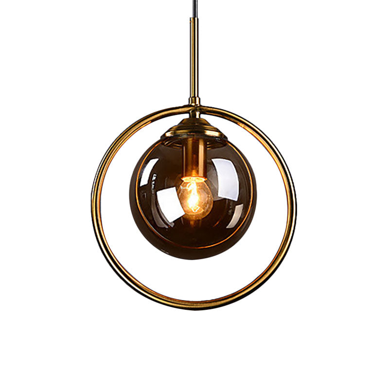 Plafonnier suspendu à 1 ampoule en forme de boule de verre avec cadre en anneau - Design post-moderniste