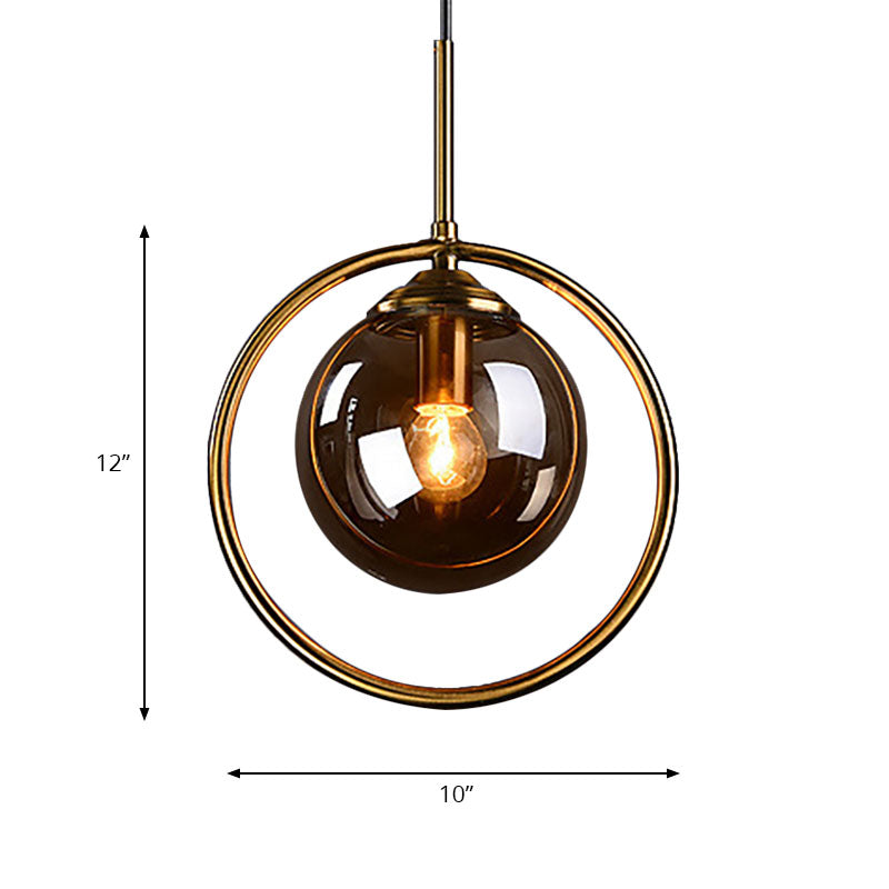 Plafonnier suspendu à 1 ampoule en forme de boule de verre avec cadre en anneau - Design post-moderniste