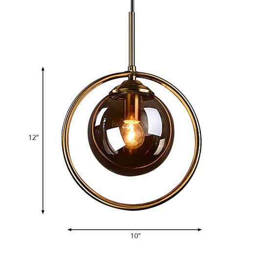 Plafonnier suspendu à 1 ampoule en forme de boule de verre avec cadre en anneau - Design post-moderniste
