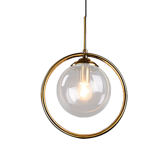 Plafonnier suspendu à 1 ampoule en forme de boule de verre avec cadre en anneau - Design post-moderniste