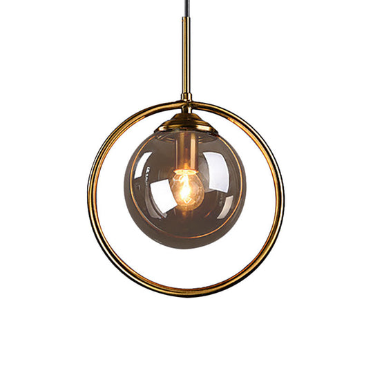 Plafonnier suspendu à 1 ampoule en forme de boule de verre avec cadre en anneau - Design post-moderniste
