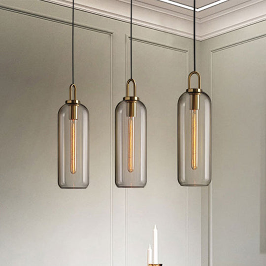 Modern Pendant Light For Dining Room - Clear/Smoky Glass Shade 1 5/6 Wide