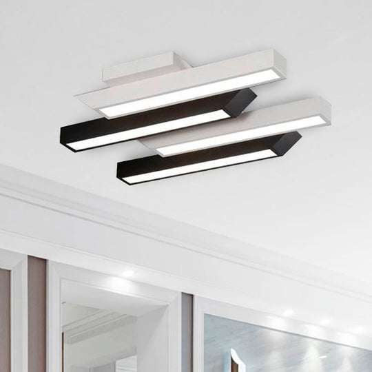 Contemporary 4 - Light Black Linear Semi Flush Light - Acrylic & Metal Ceiling Fixture (Warm/White)