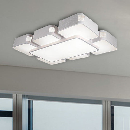 Contemporary Square Ceiling Mounted Led Pendant Light - 24’/37’ Wide Acrylic White Flush Mount