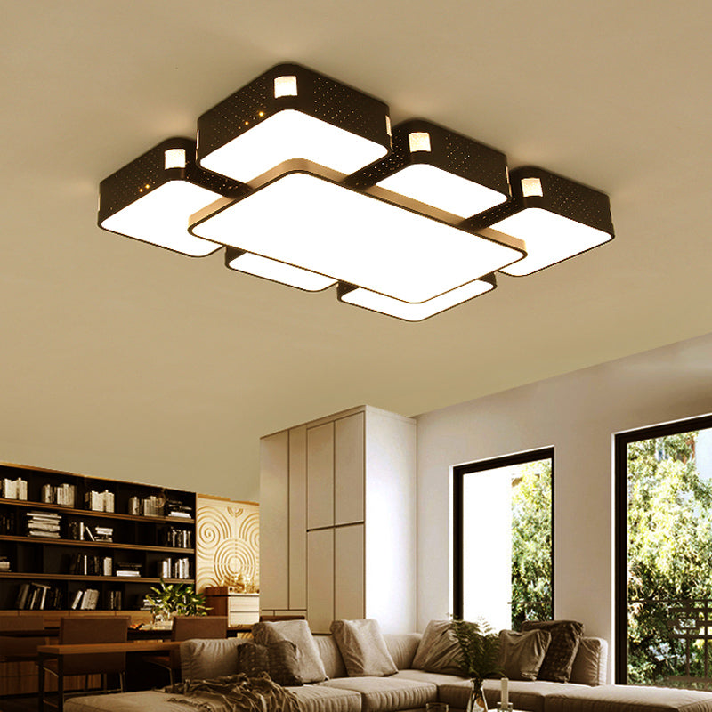 Modern Cube Flush Mount Lamp - 22’/38’/47’ Acrylic Led Ceiling Light In Black/White