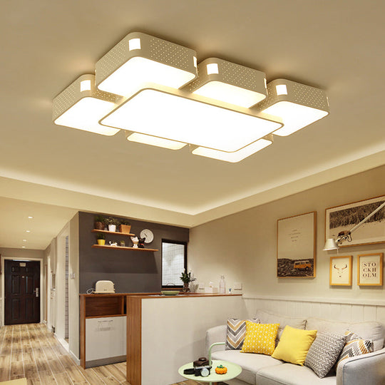 Modern Cube Flush Mount Lamp - 22’/38’/47’ Acrylic Led Ceiling Light In Black/White