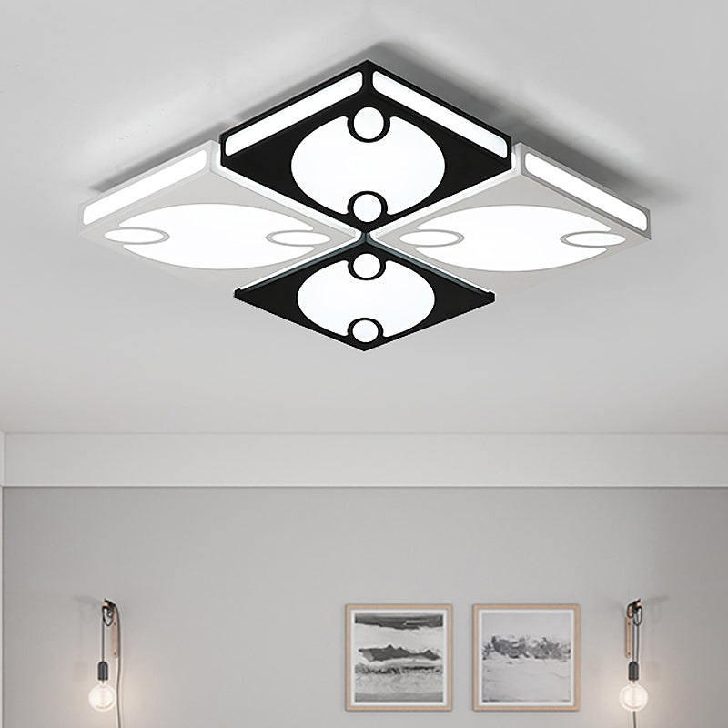 Contemporary Square Ceiling Mounted Light With Oval Pattern 19.5’/23.5’ W Led Flush Mount Lamp