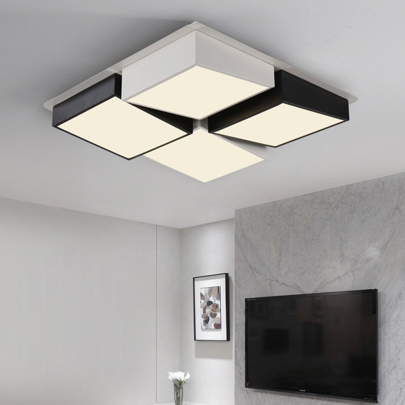 Modernist Square/Rectangle Flush Ceiling Light Acrylic Led Fixture - 24.5’/37’ W Black/White