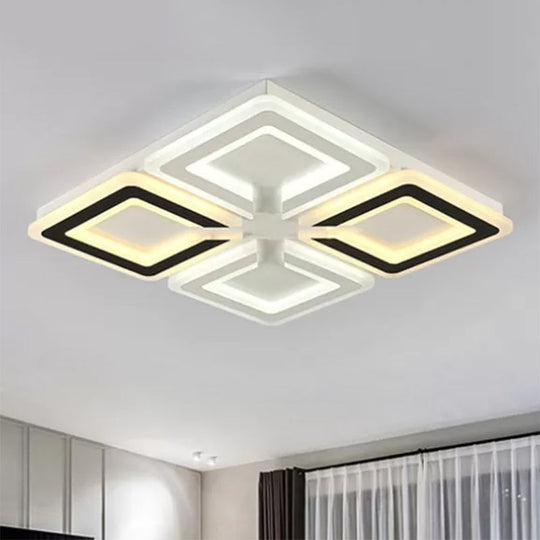 Modern Diamond Pattern Flushmount Light With Acrylic Led - Warm/White Glow Ideal For Living Room