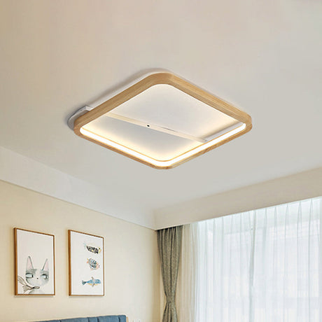 Simple Wooden Rectangular Led Flush Mount Ceiling Light - 13/17/21 Wide Wood / 13