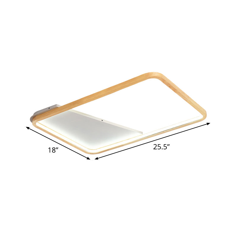 Simple Wooden Rectangular Led Flush Mount Ceiling Light - 13/17/21 Wide