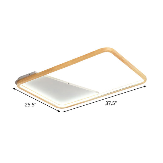 Simple Wooden Rectangular Led Flush Mount Ceiling Light - 13/17/21 Wide