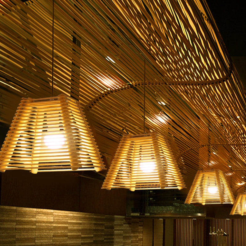 Modern Bamboo Pendant Light With Natural Wood Finish And White Glass Shade