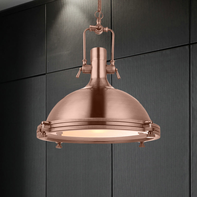Industrial Metal Pendant Lighting With Antique Brass/Copper Finish And Frosted Diffuser
