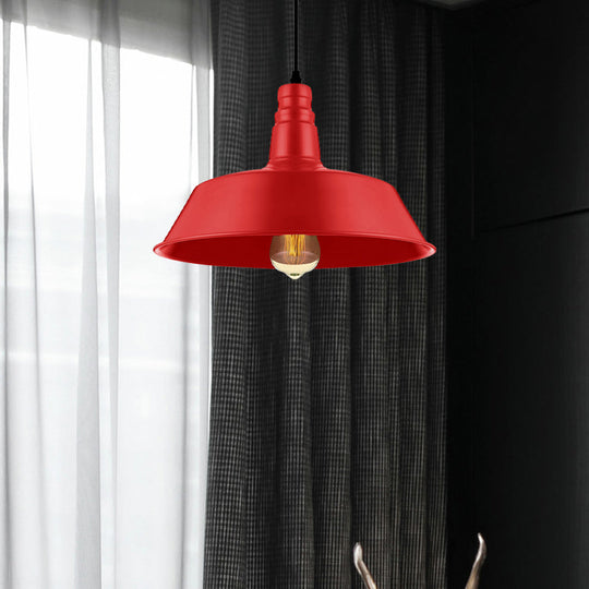 Industrial Style Metallic Pendant Lighting - 10’/14’ Wide Barn Living Room 1 Bulb Red/Green