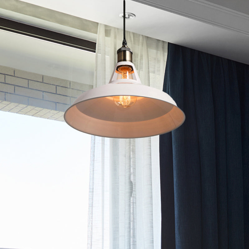 Modern Loft Style Barn Shade Pendant Ceiling Light 10.5’/12’/15’ W In Black/White For Dining