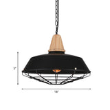 Metallic Retro Style Ceiling Hanging Pendant Light With Barn And Wire Guard 1 Head Black 3 Sizes