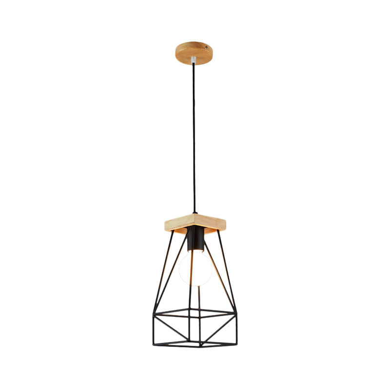 Modern Nordic Pendant Light - Metal Cage Shade 1 Head Ceiling Fixture In Black/Blue