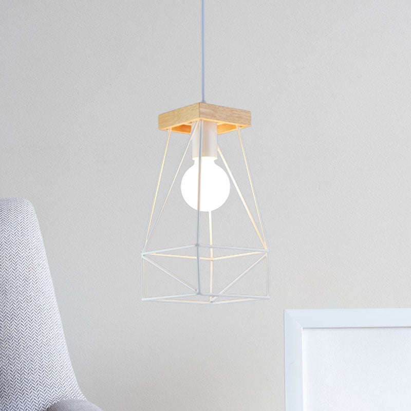 Modern Nordic Metal Cage Shade Pendant Light - Black/Blue White