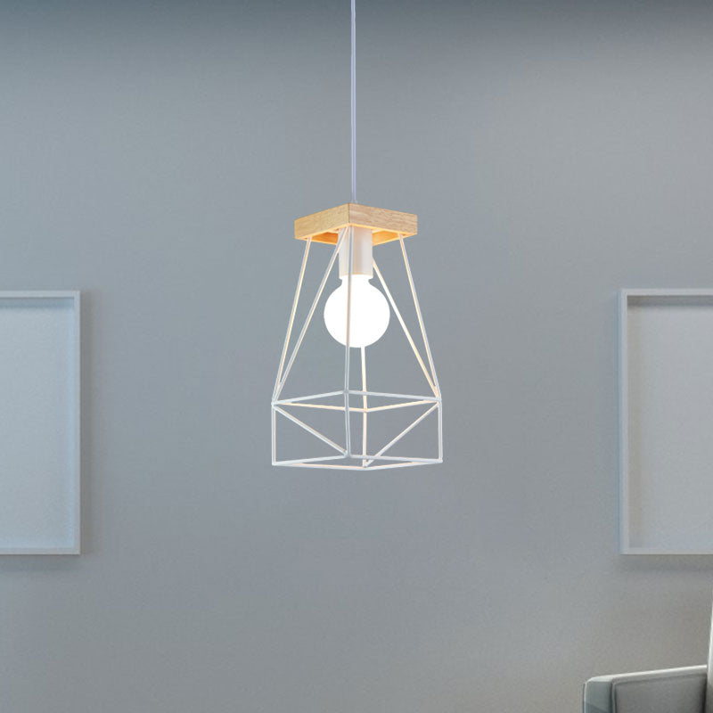 Modern Nordic Pendant Light - Metal Cage Shade 1 Head Ceiling Fixture In Black/Blue