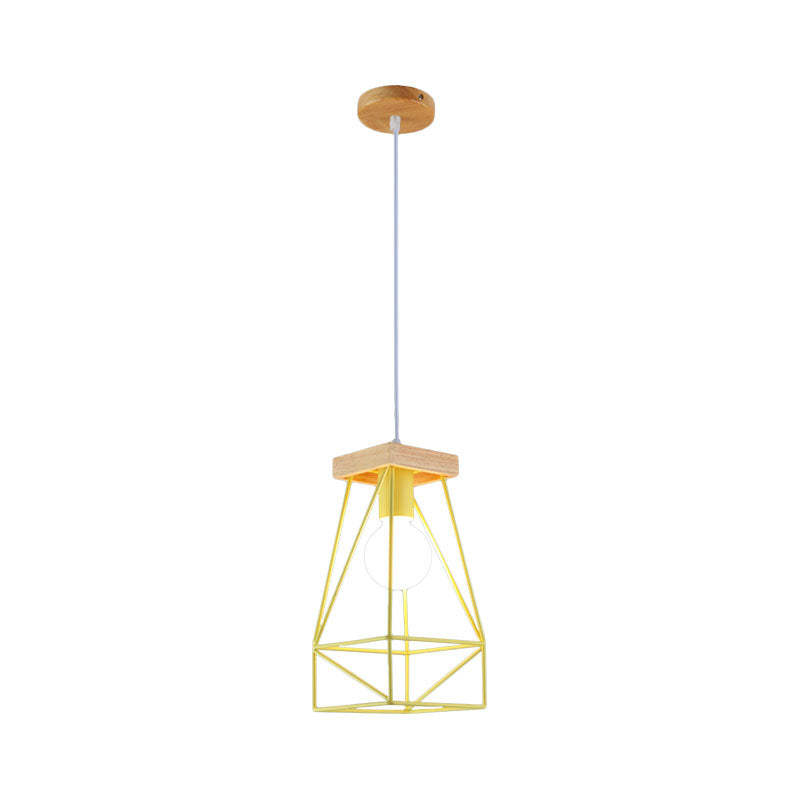 Modern Nordic Metal Cage Shade Pendant Light - Black/Blue