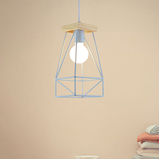 Modern Nordic Metal Cage Shade Pendant Light - Black/Blue Blue
