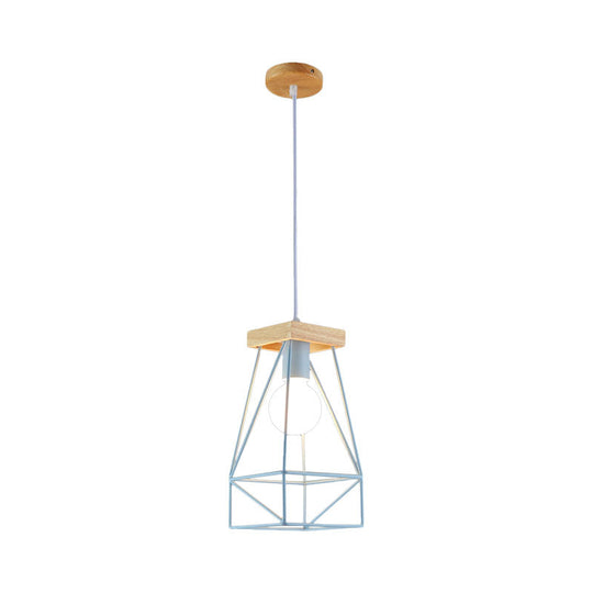 Modern Nordic Metal Cage Shade Pendant Light - Black/Blue