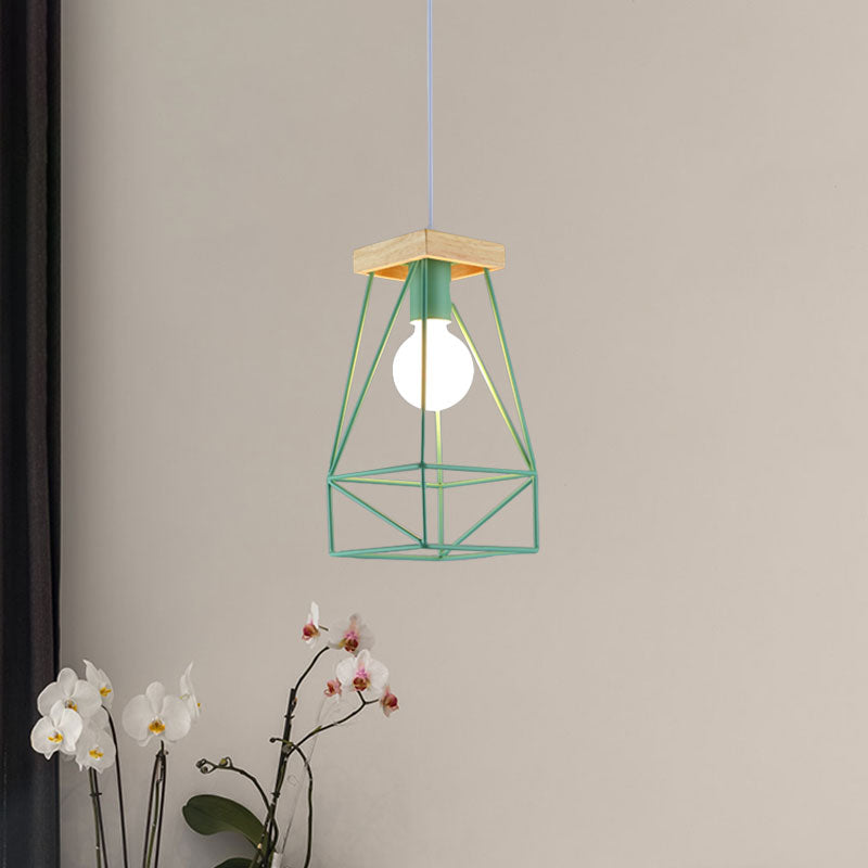 Modern Nordic Pendant Light - Metal Cage Shade 1 Head Ceiling Fixture In Black/Blue