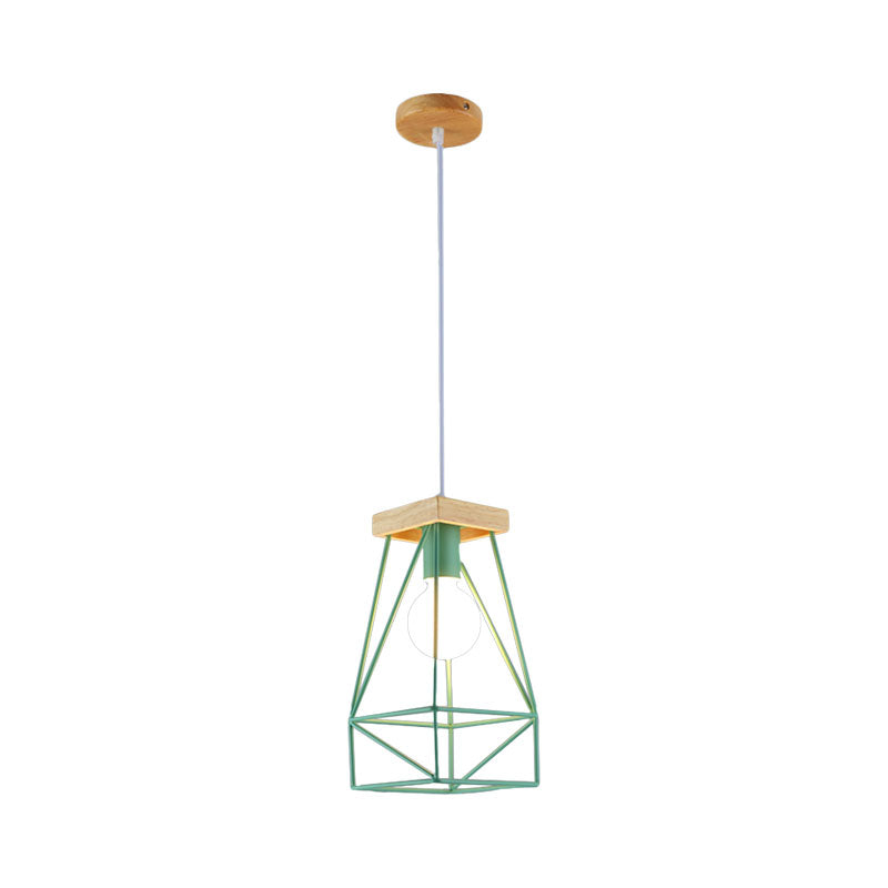 Modern Nordic Metal Cage Shade Pendant Light - Black/Blue