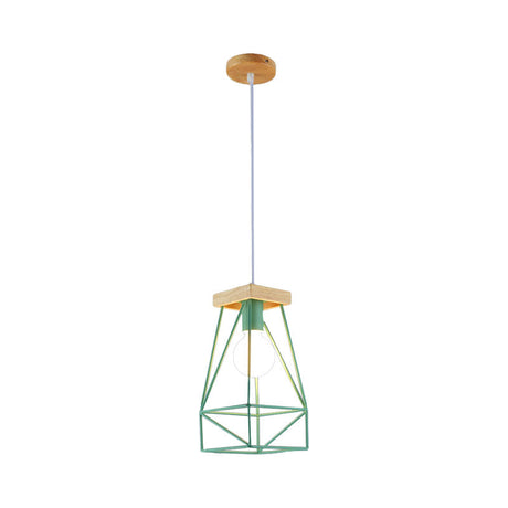 Modern Nordic Metal Cage Shade Pendant Light - Black/Blue