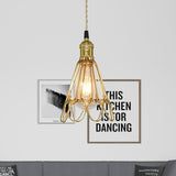 Vintage Brass Wire Pendant Lamp With Ruffled Edge - Metallic Living Room Light