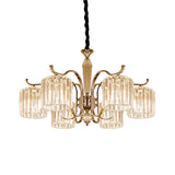 Contemporary Cylindrical Chandelier - 6 Head Clear Crystal Prism Suspension Light