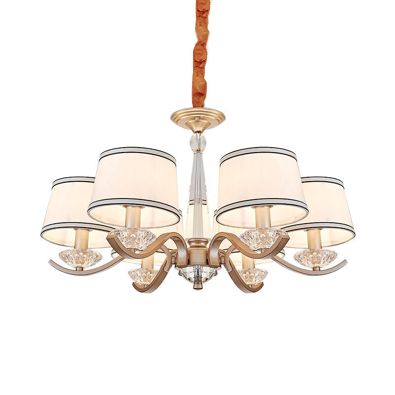 Modernist 6-Light Fabric Barrel Ceiling Chandelier With Crystal Bobeche - Bedroom Suspension Lamp