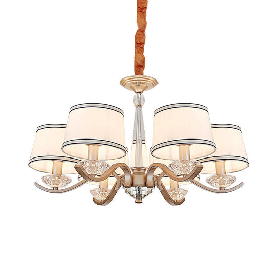 Modernist 6-Light Fabric Barrel Ceiling Chandelier With Crystal Bobeche - Bedroom Suspension Lamp