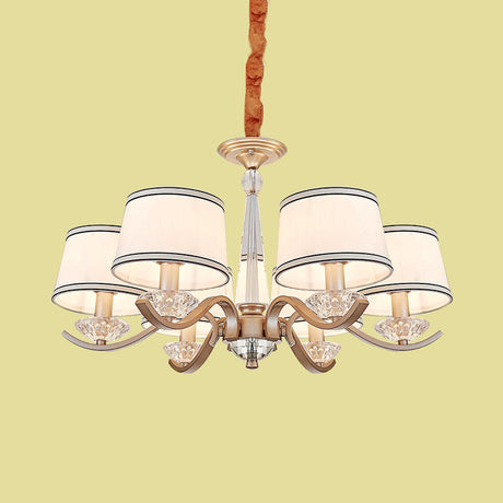 Modernist 6-Light Fabric Barrel Ceiling Chandelier With Crystal Bobeche - Perfect For The Bedroom