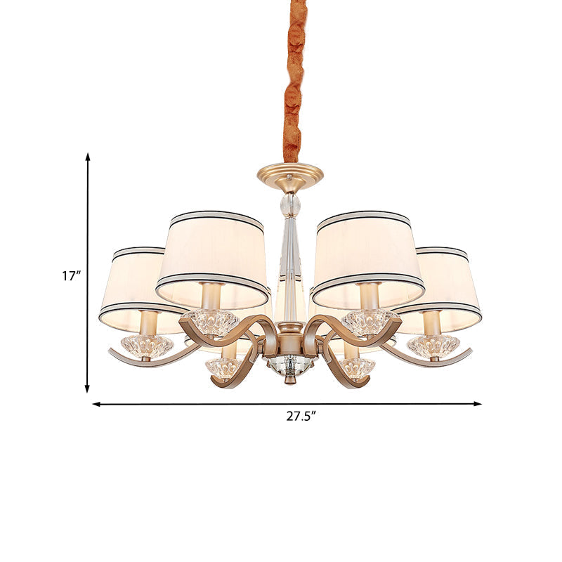 Modernist 6-Light Fabric Barrel Ceiling Chandelier With Crystal Bobeche - Bedroom Suspension Lamp