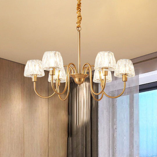 Contemporary Gold Finish Chandelier With Crystal Pendulum - 3/6 Bulbs