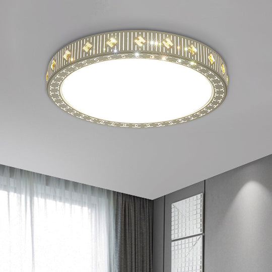 Modern Metallic Led Bedroom Flush Light Fixture - Round Ceiling Mount In White