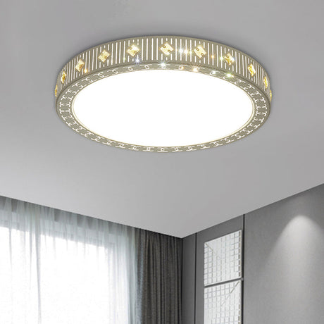 Modern Metallic Led Bedroom Flush Light Fixture - Round Ceiling Mount In White