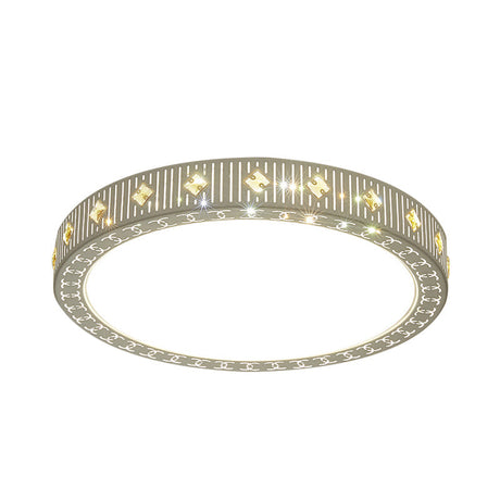 Modern Metallic Led Bedroom Flush Light Fixture - Round Ceiling Mount In White