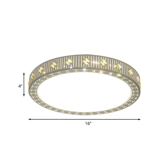 Modern Metallic Led Bedroom Flush Light Fixture - Round Ceiling Mount In White