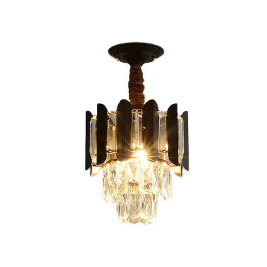 Clear/Smoke Crystal 3 - Light Semi Flush Ceiling Lamp In Antique Gold/Black/Rose Gold For Hallway