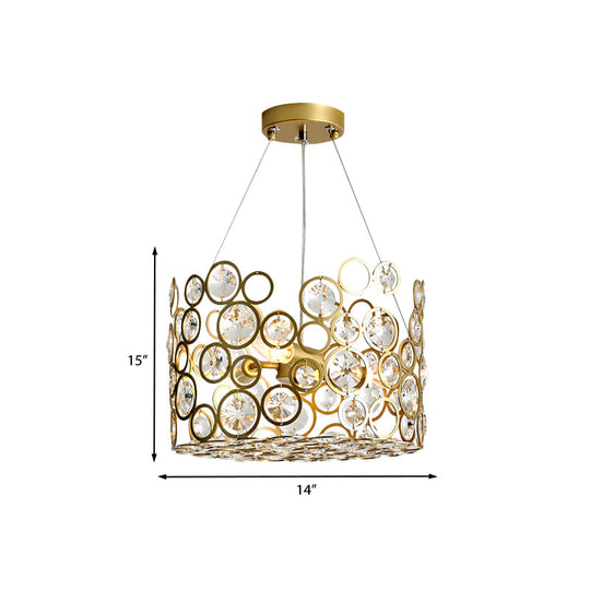 Modern Metal Chandelier With Crystal Bead Detail - 4-Bulb Ceiling Fixture For Dining Room
