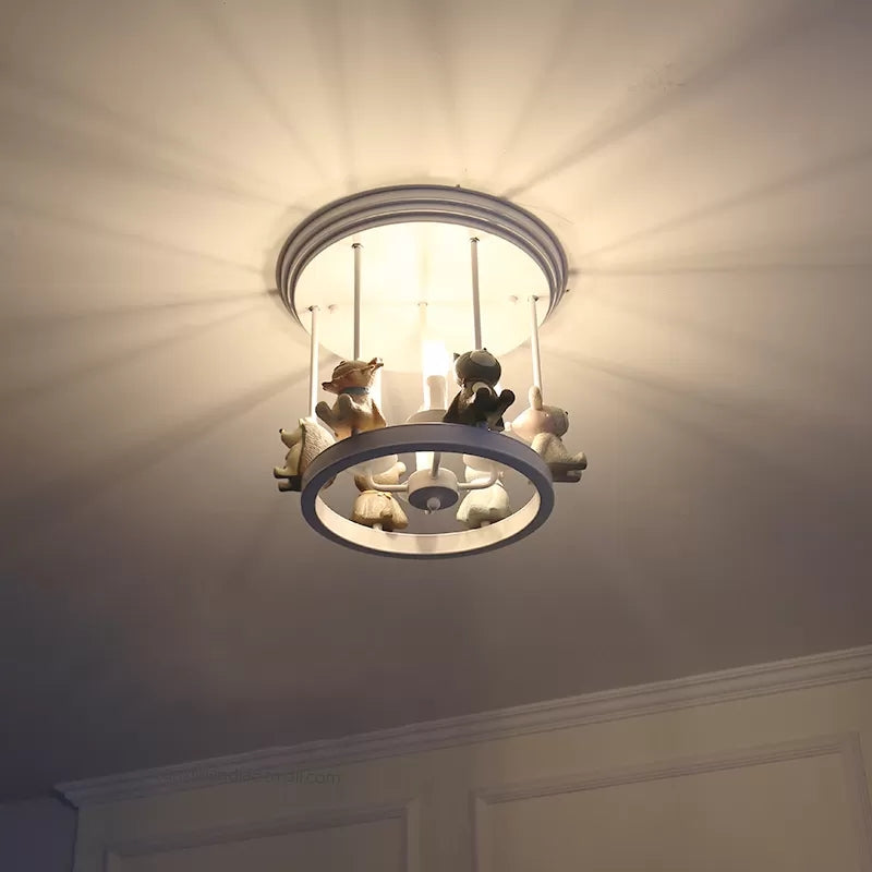 Kid’s Animal Metal Semi Flush Mount Ceiling Light With 4 Modern White Candle - Lights