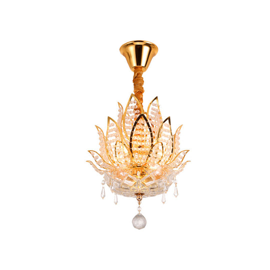 Lotus Flush Mount Lamp - 3 - Light Crystal Ceiling Light In Gold