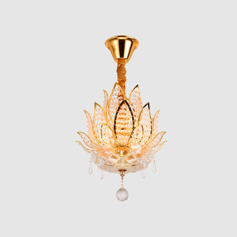 Lotus Flush Mount Lamp - 3 - Light Crystal Ceiling Light In Gold