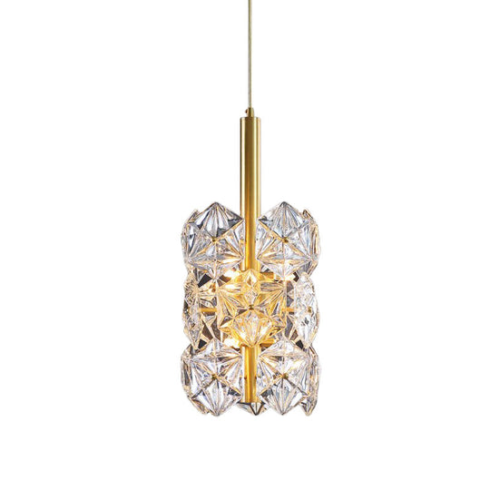 Gold Hexagonal K9 Crystal Cylinder Pendant Light: Simplicity 6-Bulb Hanging Lamp For Bedroom