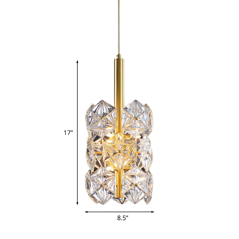 Gold Hexagonal K9 Crystal Cylinder Pendant Light: Simplicity 6-Bulb Hanging Lamp For Bedroom