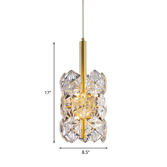 Gold Hexagonal K9 Crystal Cylinder Pendant Light: Simplicity 6-Bulb Hanging Lamp For Bedroom