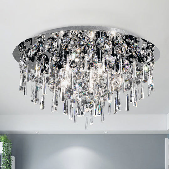 Contemporary Crystal Fringe Flush Mount Ceiling Light With 4 Chrome Heads